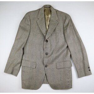 VINTAGE MEN'S BEIGE PLAID 100% WOOL BLAZER JACKET - SIZE 40